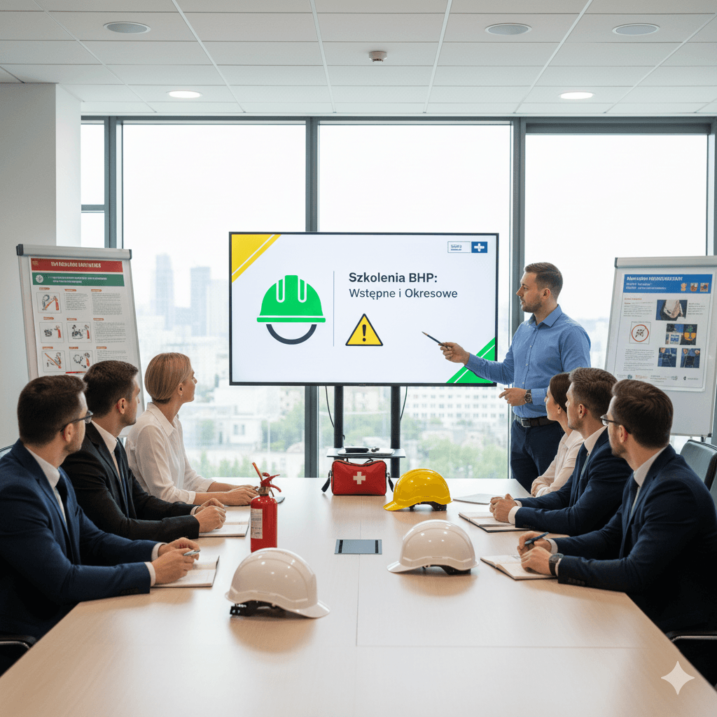 Grupa pracowników podczas szkolenia BHP