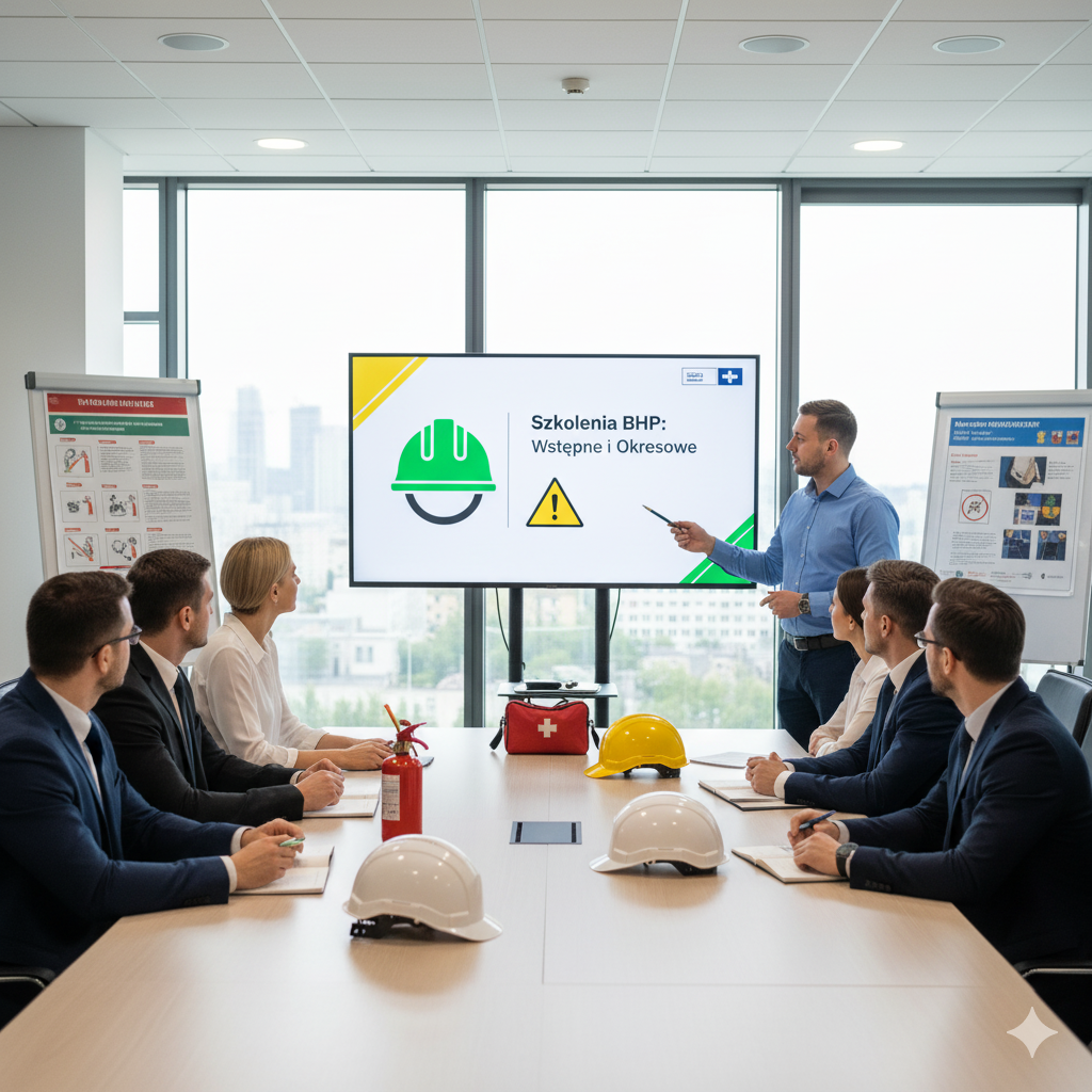 Grupa pracowników podczas szkolenia BHP
